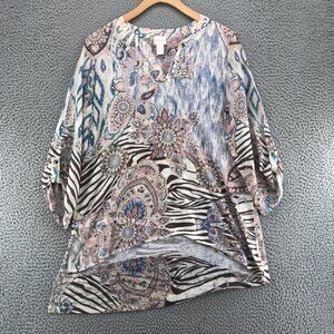 Chicos Top Womens 0 US Small Summer Fun Isabella Multi Roll Tab High Low Tunic